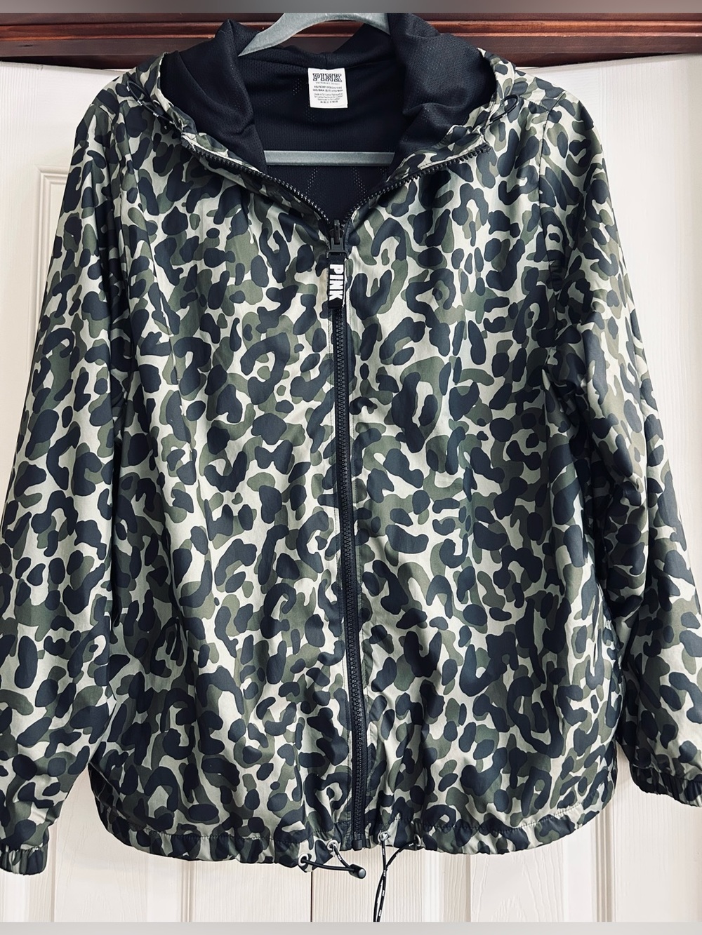 PINK Victoria's Secret Green Camo Hooded Rain Jacket